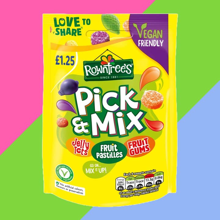 Rowntree's Pick & Mix Vegan Vriendelijke Snoepjes Deelzak 10x120g £1.25 PMP voor wholesale door Gaffney's Sweets & Treats Wholesale