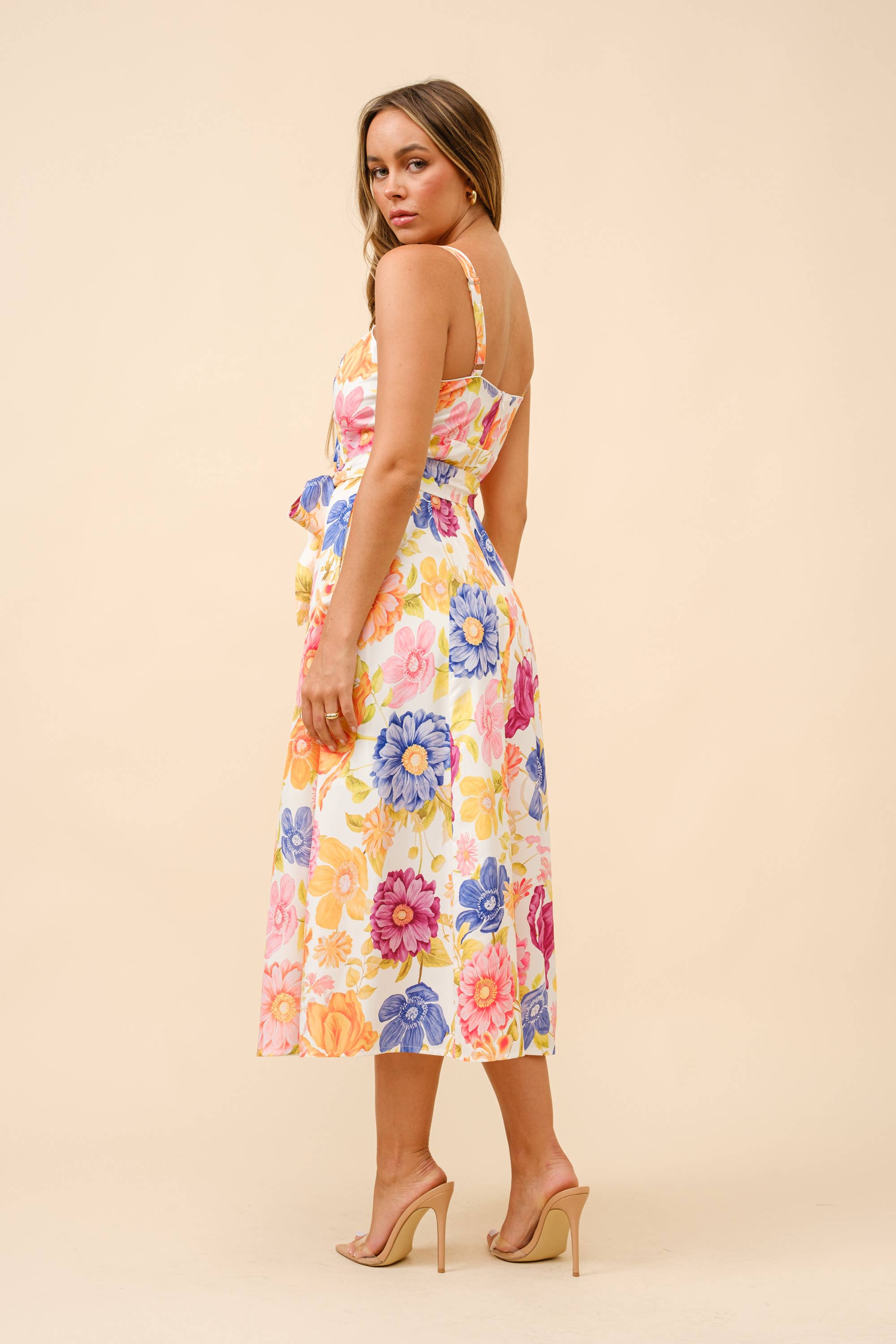 Multicolore Abito midi con scollo a cuore e stampa floreale in vendita all'ingrosso su Faire3