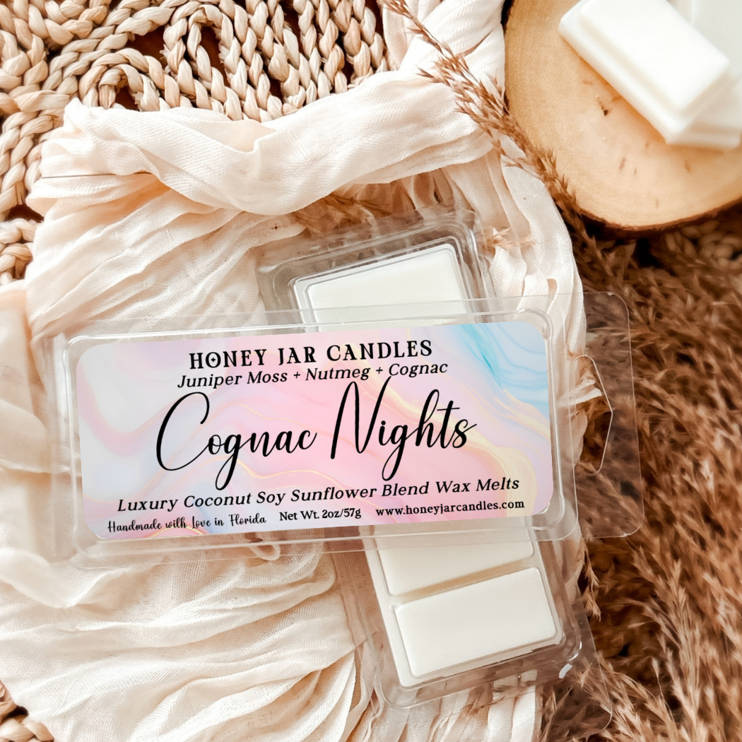 Honey Jar Creations - Wholesale Wax Melt - Cognac Nights | Palo Santo | 5-pc Snap Clamshell Wax Melts1