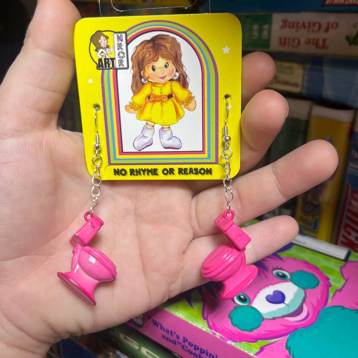NO RHYME OR REASON ART - Wholesale Dangle Earrings - Toilet Earrings - Bubble Gum Pink - 80s Vintage Upcycled