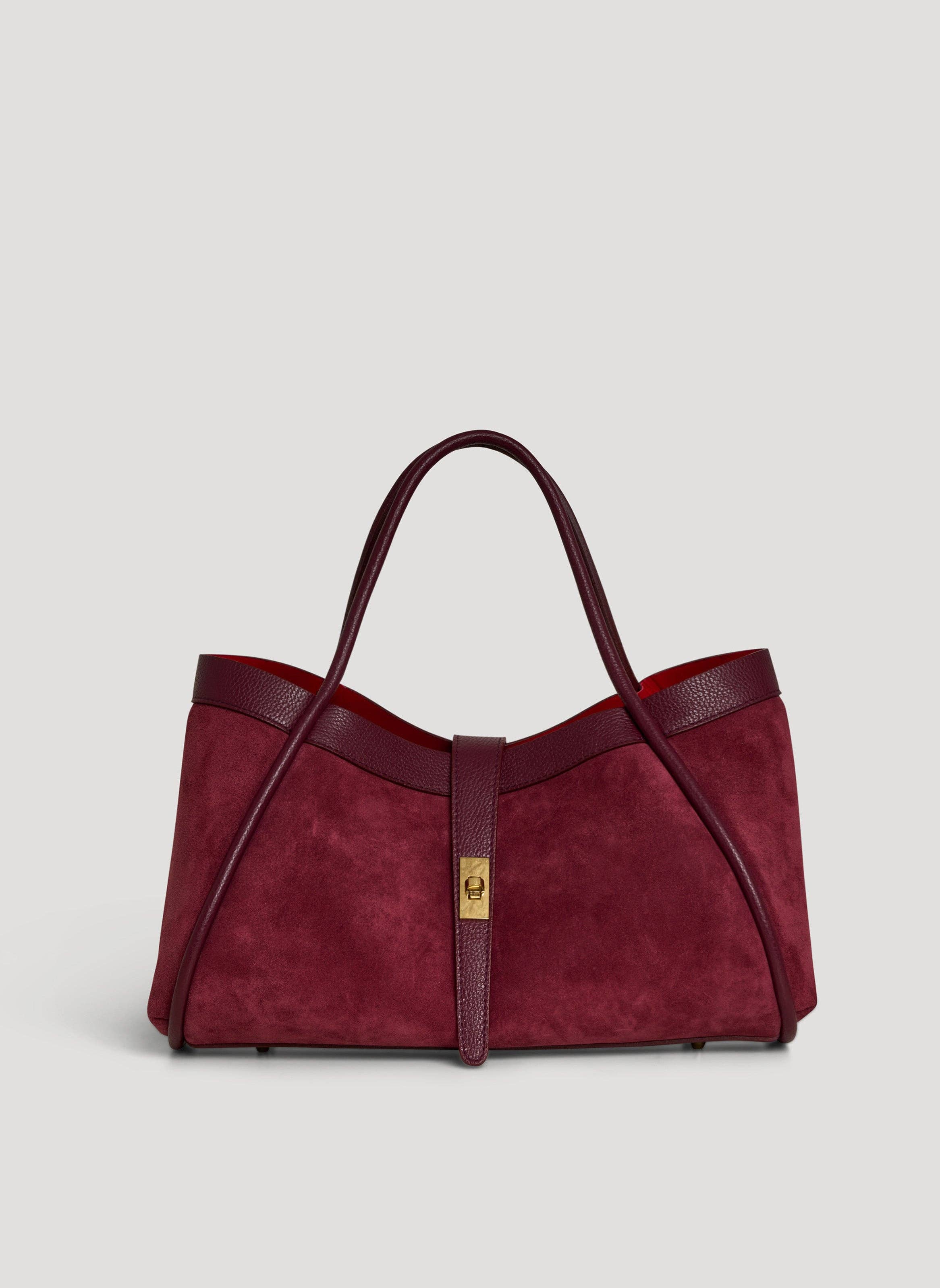 Prestige Milano – Sacola - Mulher por atacado – Bolsa Mayfair em Camurça Borgonha e Couro Togo0