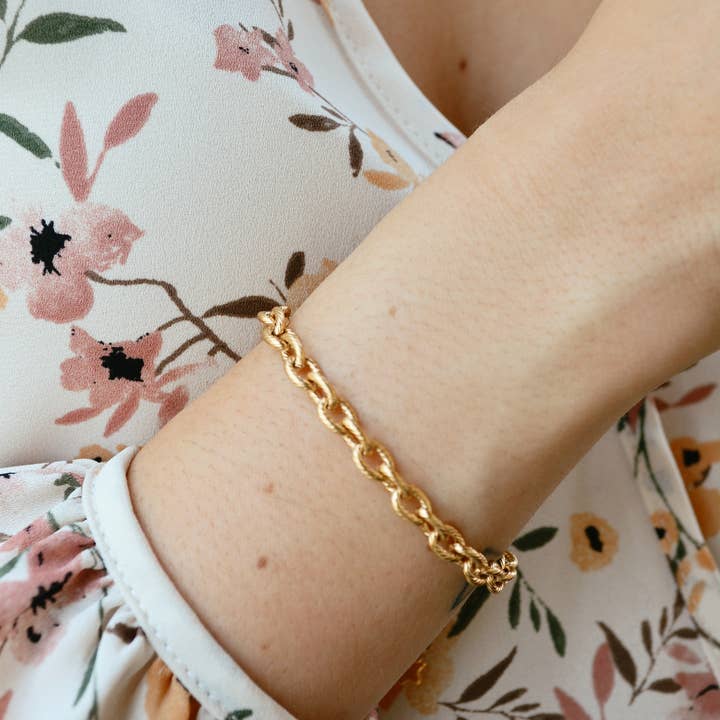 Gold Stainless Steel Chunky Chain Bracelet for wholesale by Alma Libre Jewelry