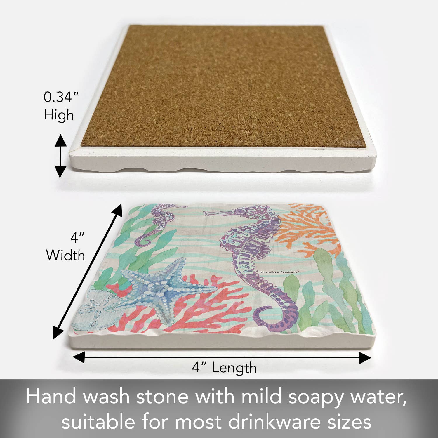 Conimar Promotions - Wholesale Coasters - "Salt & Sea-Seahorse" Single Absorbent Tumbled Tile Coaster2