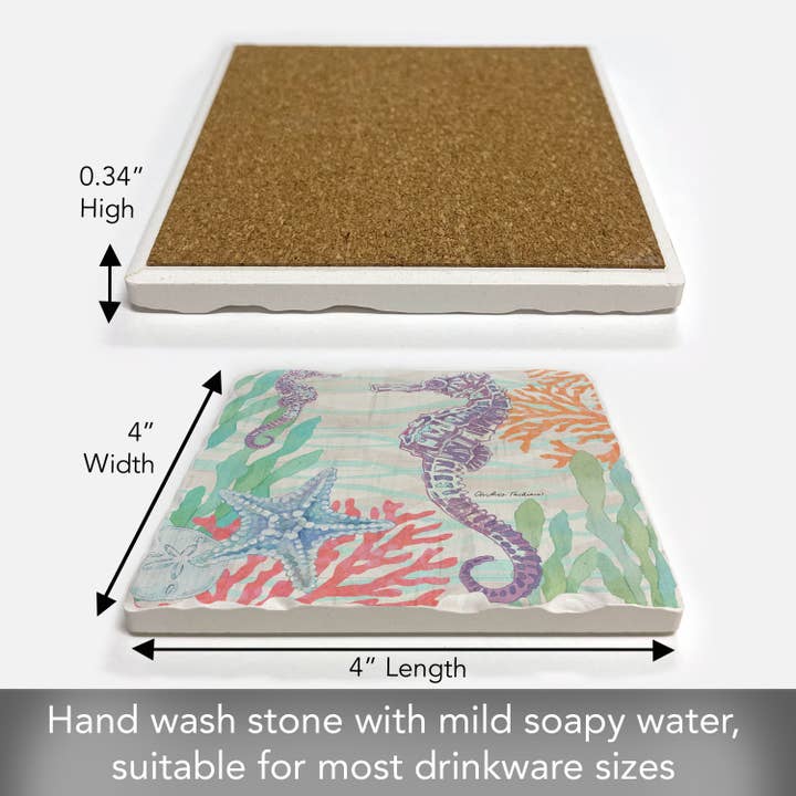 Conimar Promotions - Wholesale Coasters - "Salt & Sea-Seahorse" Single Absorbent Tumbled Tile Coaster2
