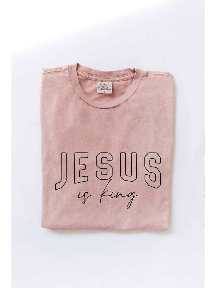 OAT COLLECTIVE - Wholesale Screen Printed T-Shirt - Women's - JESUS IS KING Mineral Washed Graphic Top