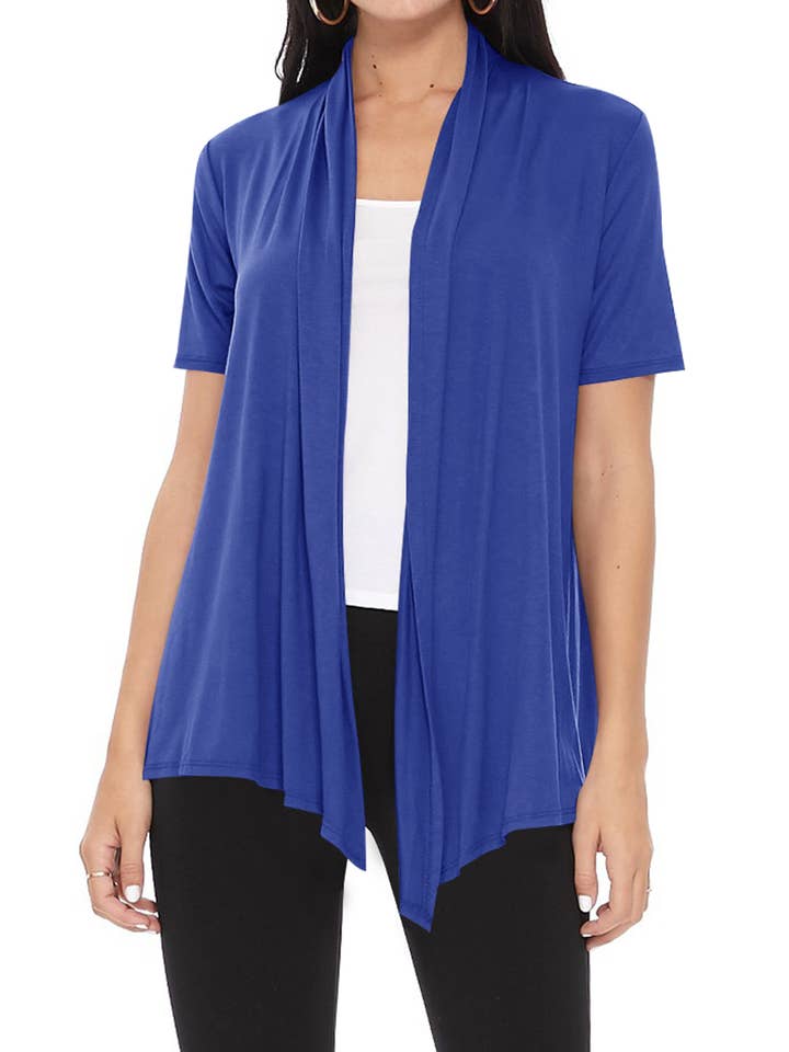 MOA COLLECTION - Wholesale Cardigan - Women's - Women's Casual Short Sleeve Draped Open Front Solid Cardigan68