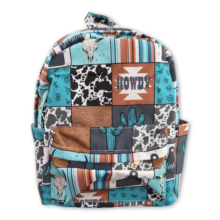 Howdy cactus patchwork kids western backpack for wholesale by Yawoo Garments