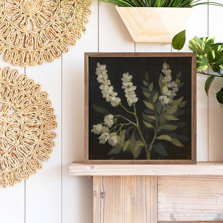 Kendrick Home - Wholesale Wood Wall Art - White Floral Prints On Black