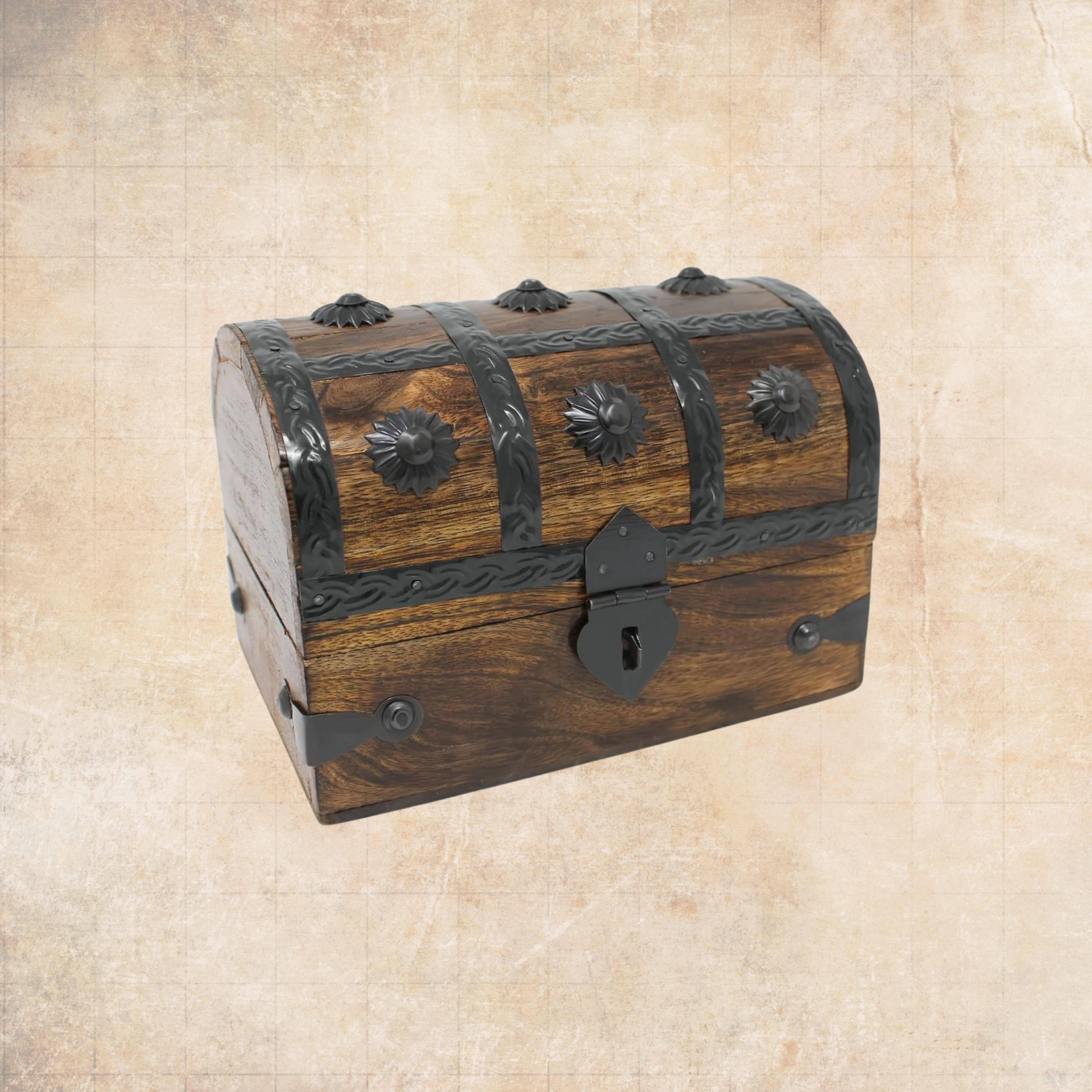 Magnifique Hearts - Wholesale Decorative Box - Rustic Wooden Treasure Chest Box – 6.5" Pirate Storage2