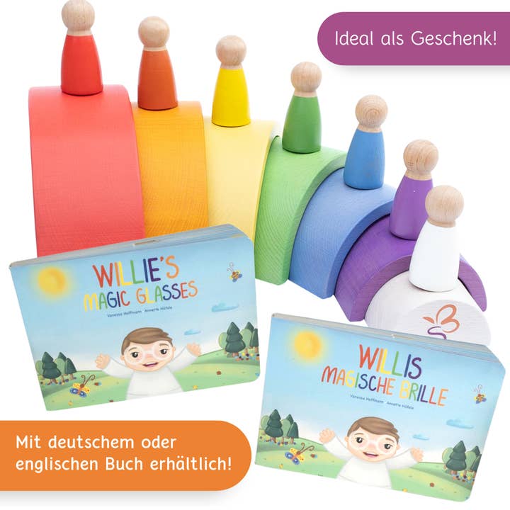 SCHMETTERLINE - Wholesale Wood Toy - Kids - “Willis magic glasses” - wooden rainbow with wooden figures and5