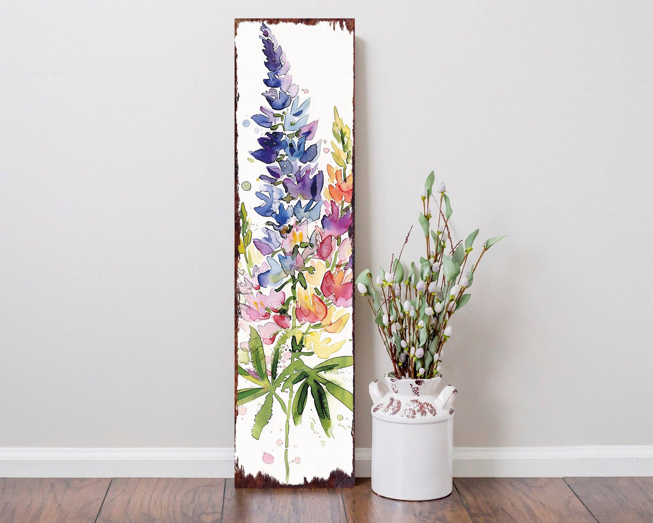 TX USA Corporation - Wholesale Sign - Spring Lupine Porch Sign | Watercolor Floral Vertical Wall Art 36in3