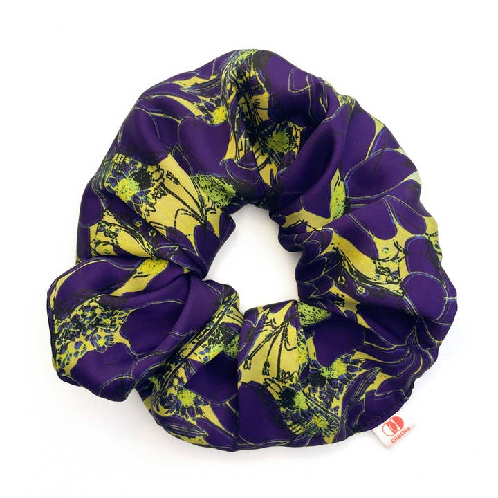 Large Silky Satin Scrunchie With Late Bloom Floral Pattern for wholesale by OlaOla