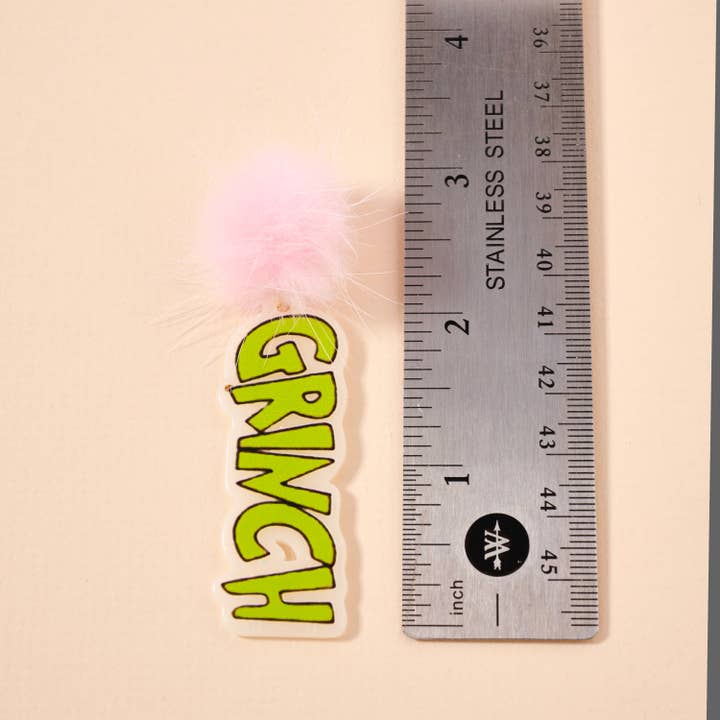 Lilla Haven - Wholesale Dangle Earrings - Christmas Green Monster & Pom-Pom Dangling Earrings