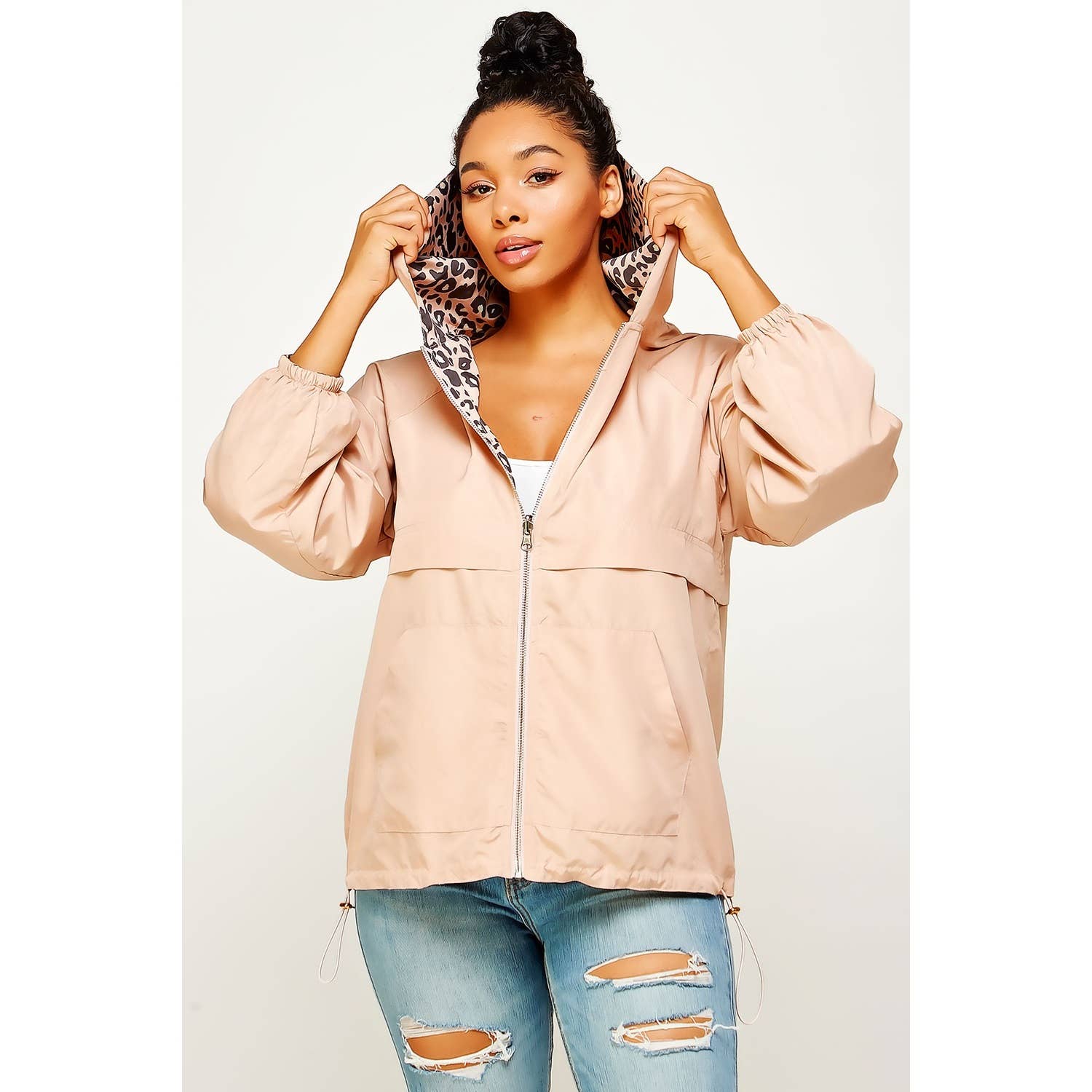 Sweet Generis - Wholesale Windbreaker - Women's - REVERSIBLE CONTRAST PRINT ZIPUP WINDBREAKER HOODIE13