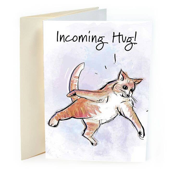 Incoming Hug! Cat Thank You Card for wholesale by St Thomas Greetings