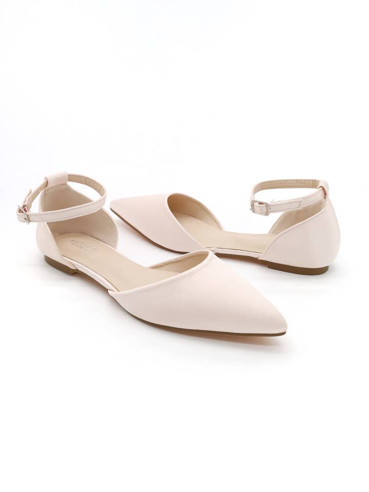 Kailee P. - Wholesale Flats - Women's - Satin Pointy Toe Flats with Ankle Strap43