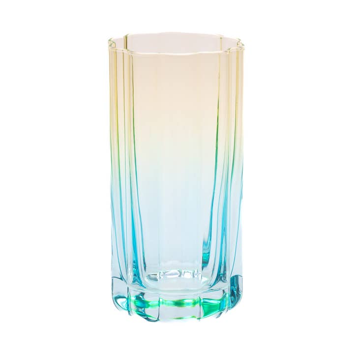 Large Daisy Tumbler Glass: Blue and yellow for wholesale by The Glass House Wholesale Interiors Ltd.