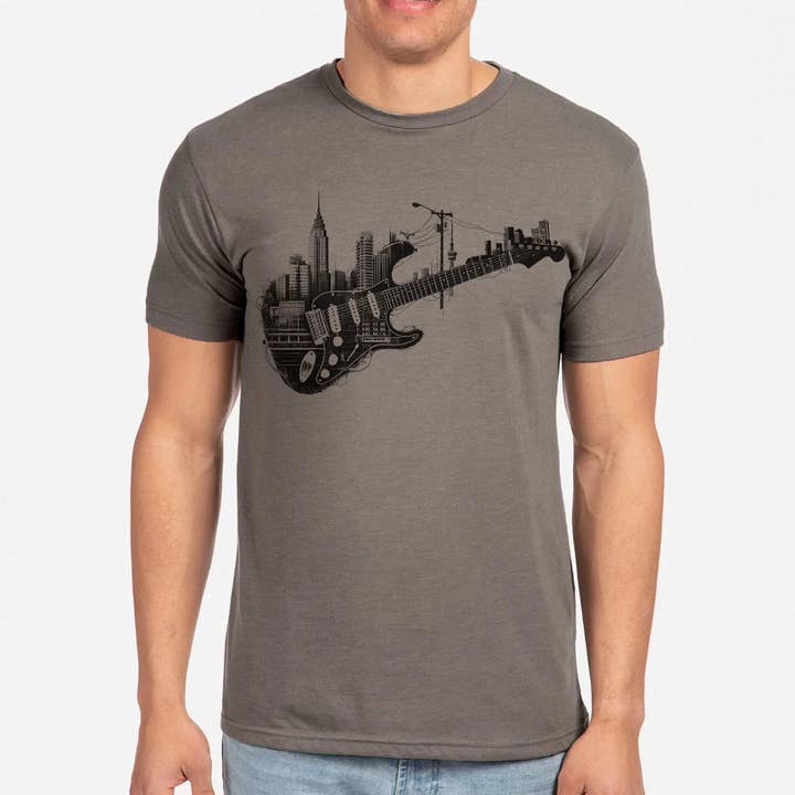 T-shirt com Paisagem Urbana de Guitarra Elétrica por atacado de Black Lantern