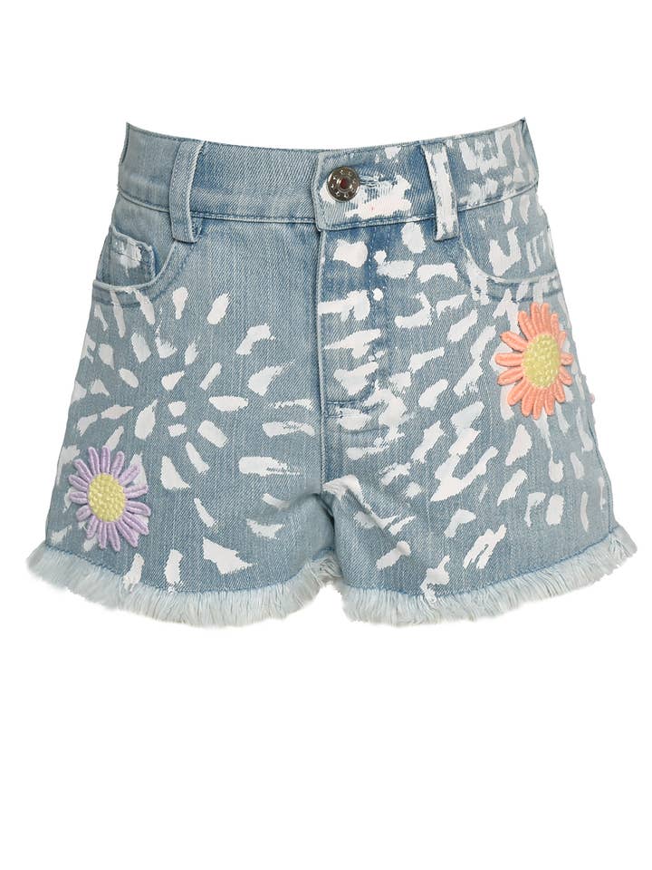 SHORTS JEANS COM ESTAMPA TIE-DYE COM ACABAMENTO EM MARGARIDA por atacado de Hannah Banana , Baby Sara