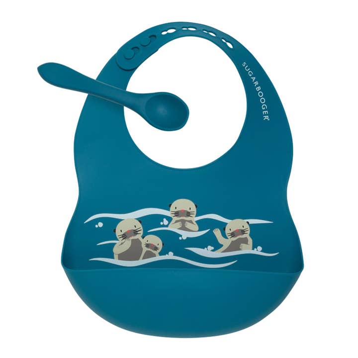 Ensemble bavoir et cuillère en silicone Fresh & Messy | Baby Otter pour la vente par Sugarbooger by Ore’ Originals