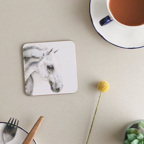 Sous-verre en mélamine avec dos en liège | Cheval gris piqué par les puces pour la vente par Deckled Edge Ltd