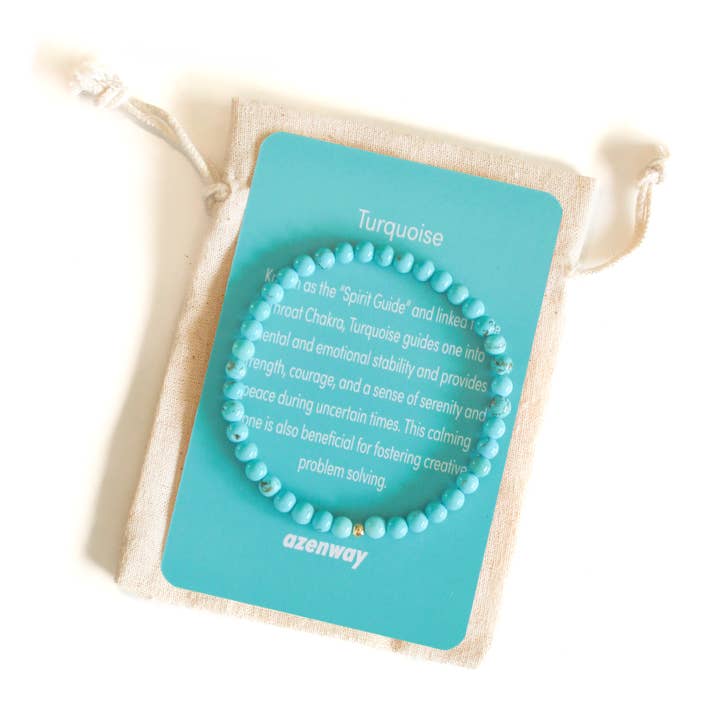 Turquoise Charged Healing Crystal Bracelet - Natural 4mm Semi-Precious Gemstones with Hypoallergenic 14k Gold Filled Bead for wholesale by Azenway