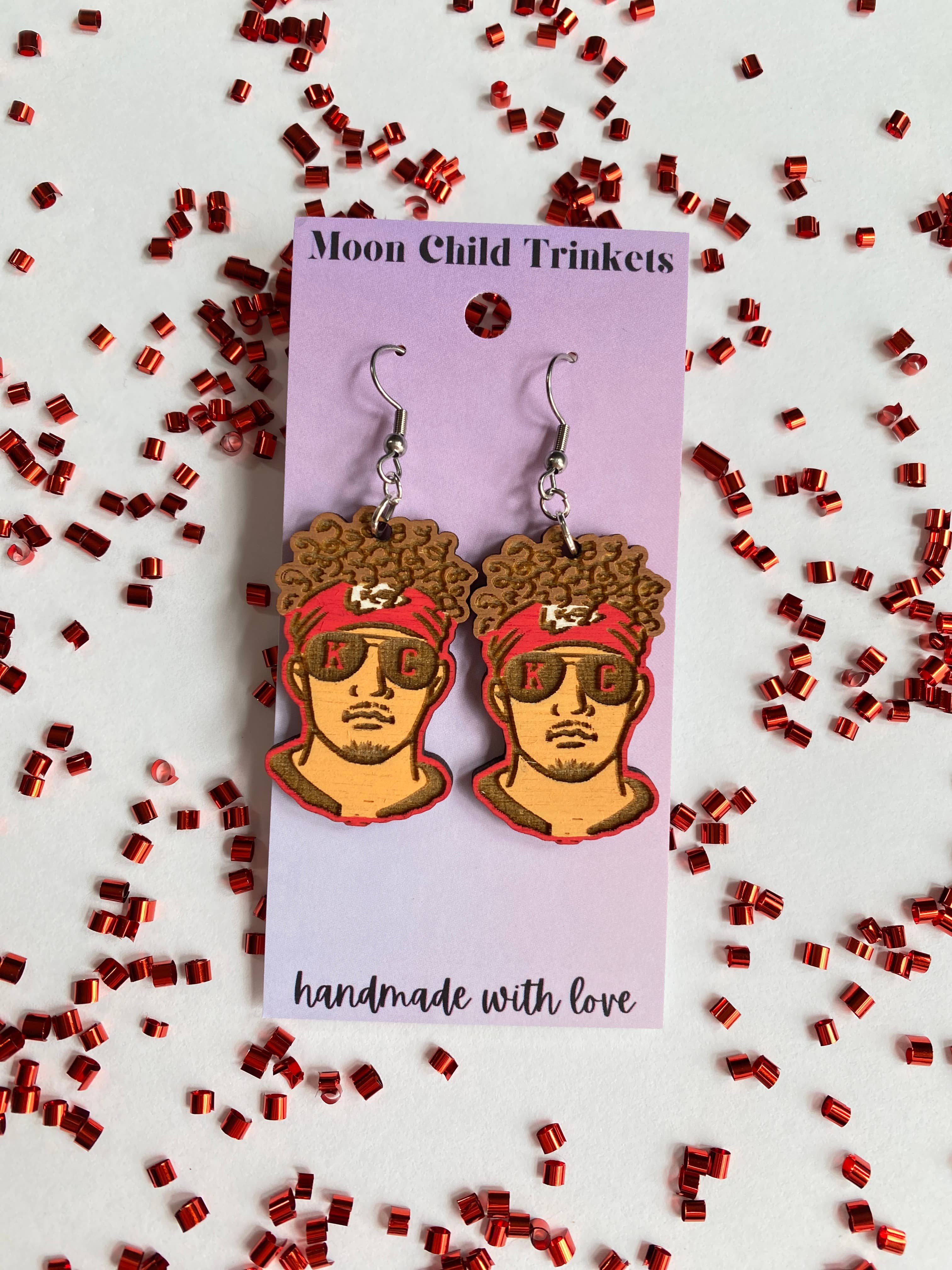 Moon Child Trinkets - Wholesale Dangle Earrings - Mahomes Kansas City Hand Painted Wood Earrings