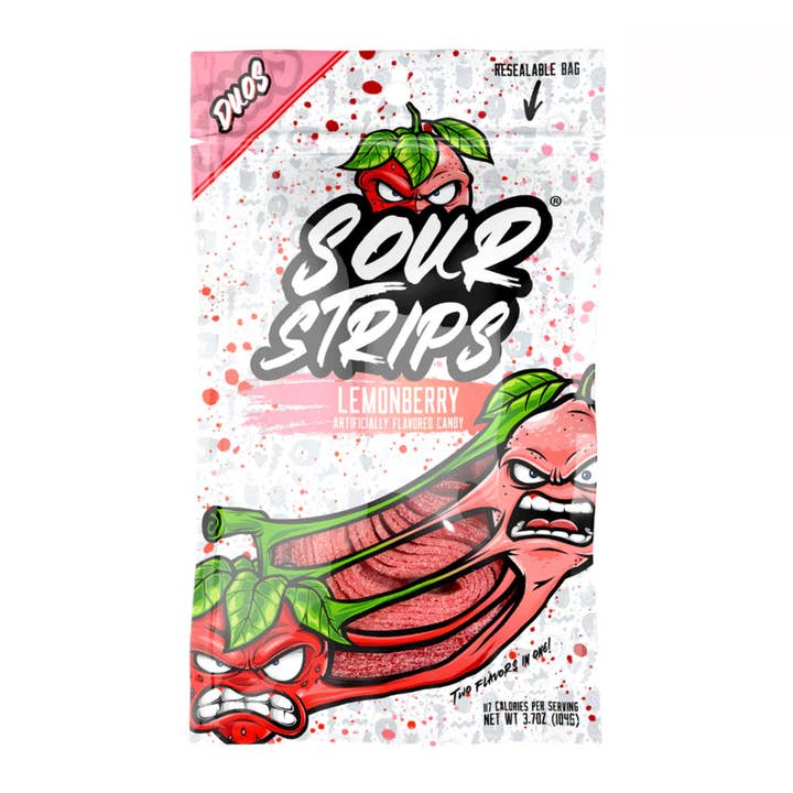 Sour Strips Duos LemonBerry (3.7oz) 4-Pack for wholesale by Pops Distro Inc