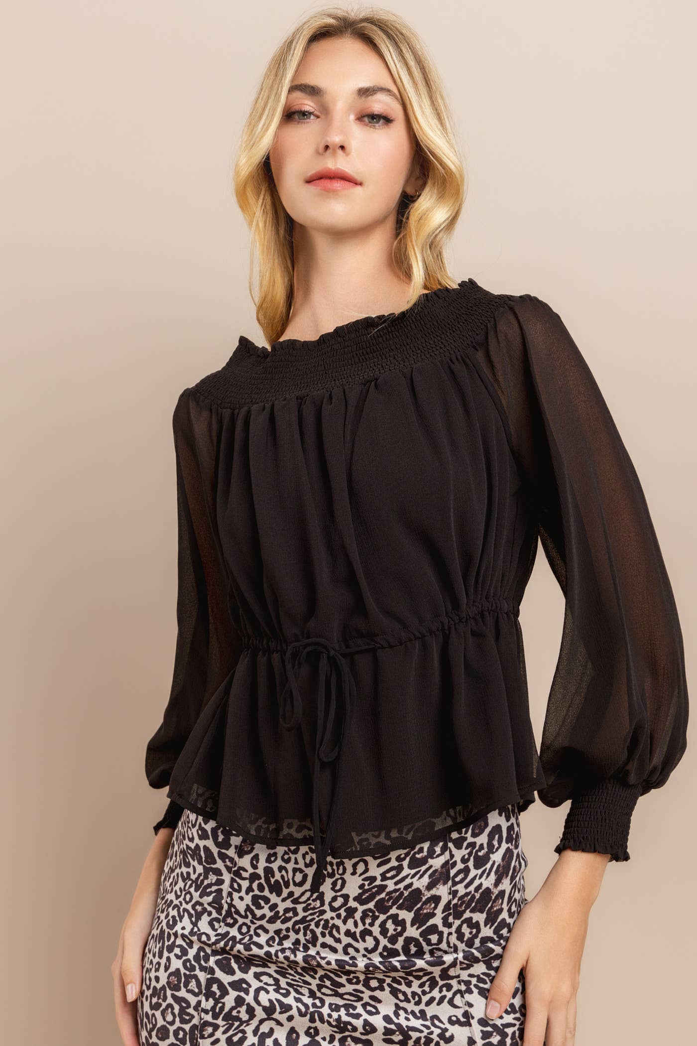 Black Off Shoulder Long Sleeve Top for wholesale on Faire6