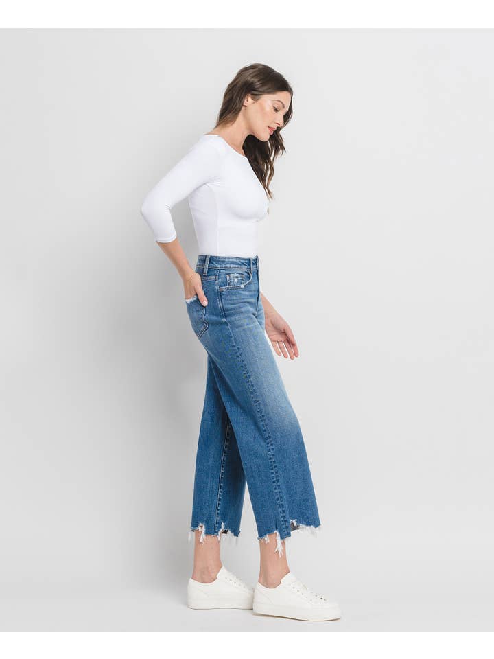 DELIGHTFUL HIGH RISE CROP WIDE LEG JEANS F5733 for wholesale on Faire