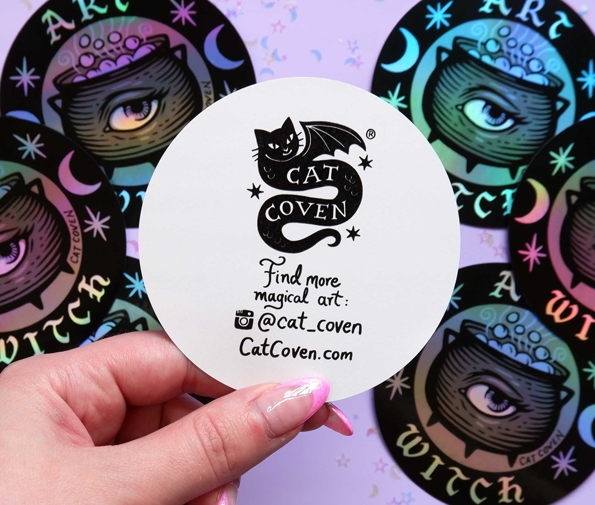 Cat Coven - Vente Autocollant - Art Witch - Autocollant holographique2