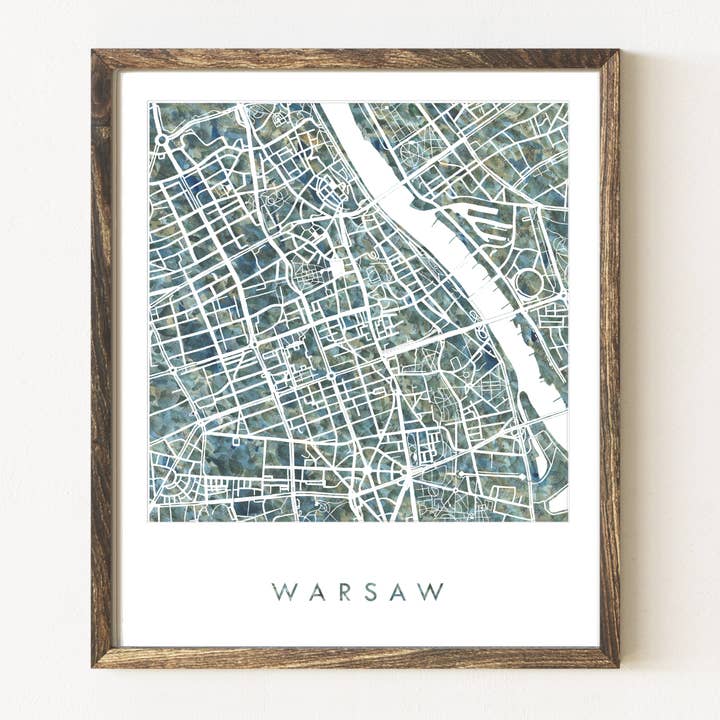 Warschau Polen Gemalte Landkarte KUNSTDRUCK für den Großhandel von Turn-of-the-Centuries