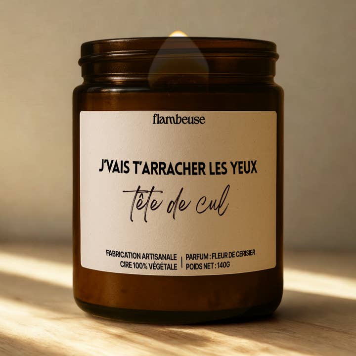 Vela perfumada "Vou arrancar-te os olhos, cabeça de cu" por atacado de Flambeuse (Effet WOW)