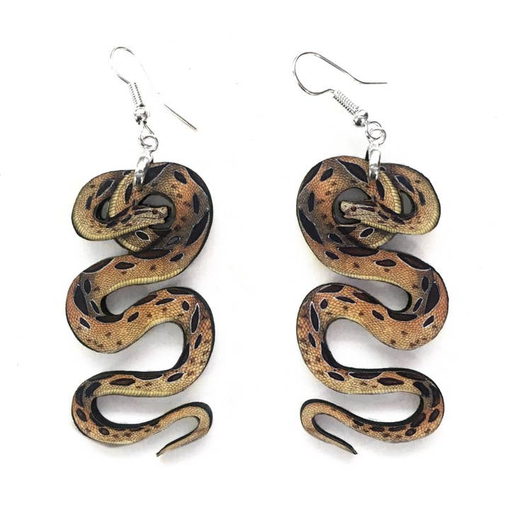 Toad Hill Farm - Wholesale Dangle Earrings - Yellow Python Earrings - Exotic Pets - Laser Cut Wood0