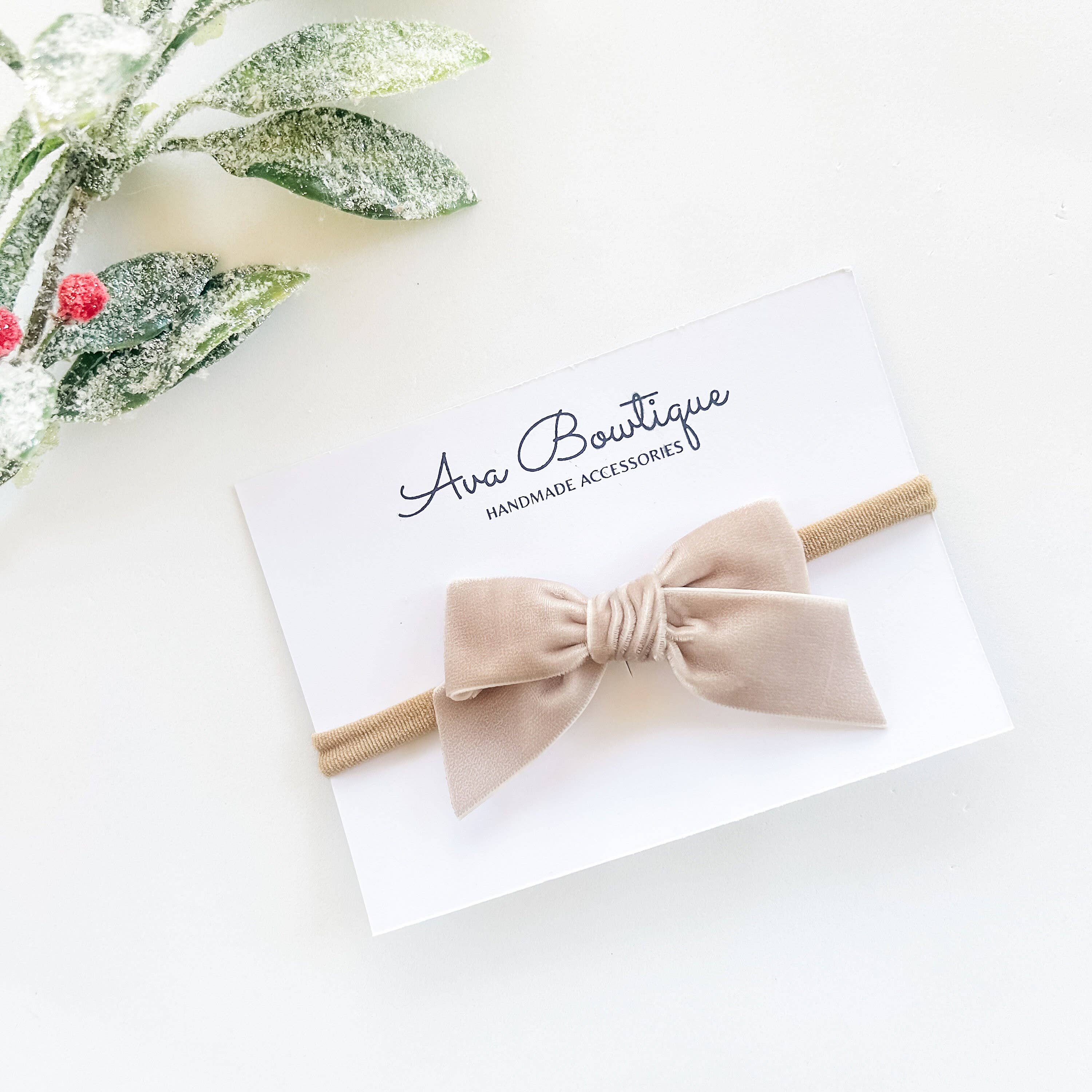 Ava Bowtique – wholesale Fashion headband – women's – Taupe Velvet Bow Headband - Taupe Bow Headband - Hand Tied0