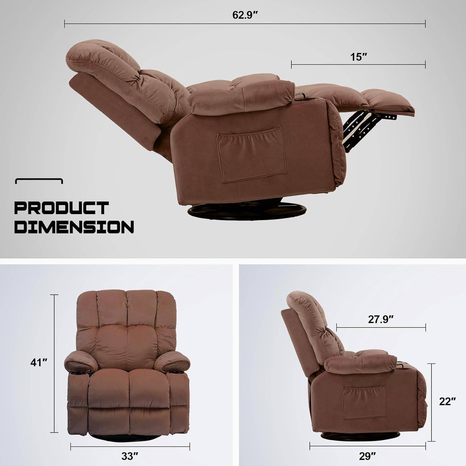 Brown Heated Massage Recliner With Ergonomic Support for wholesale on Faire1