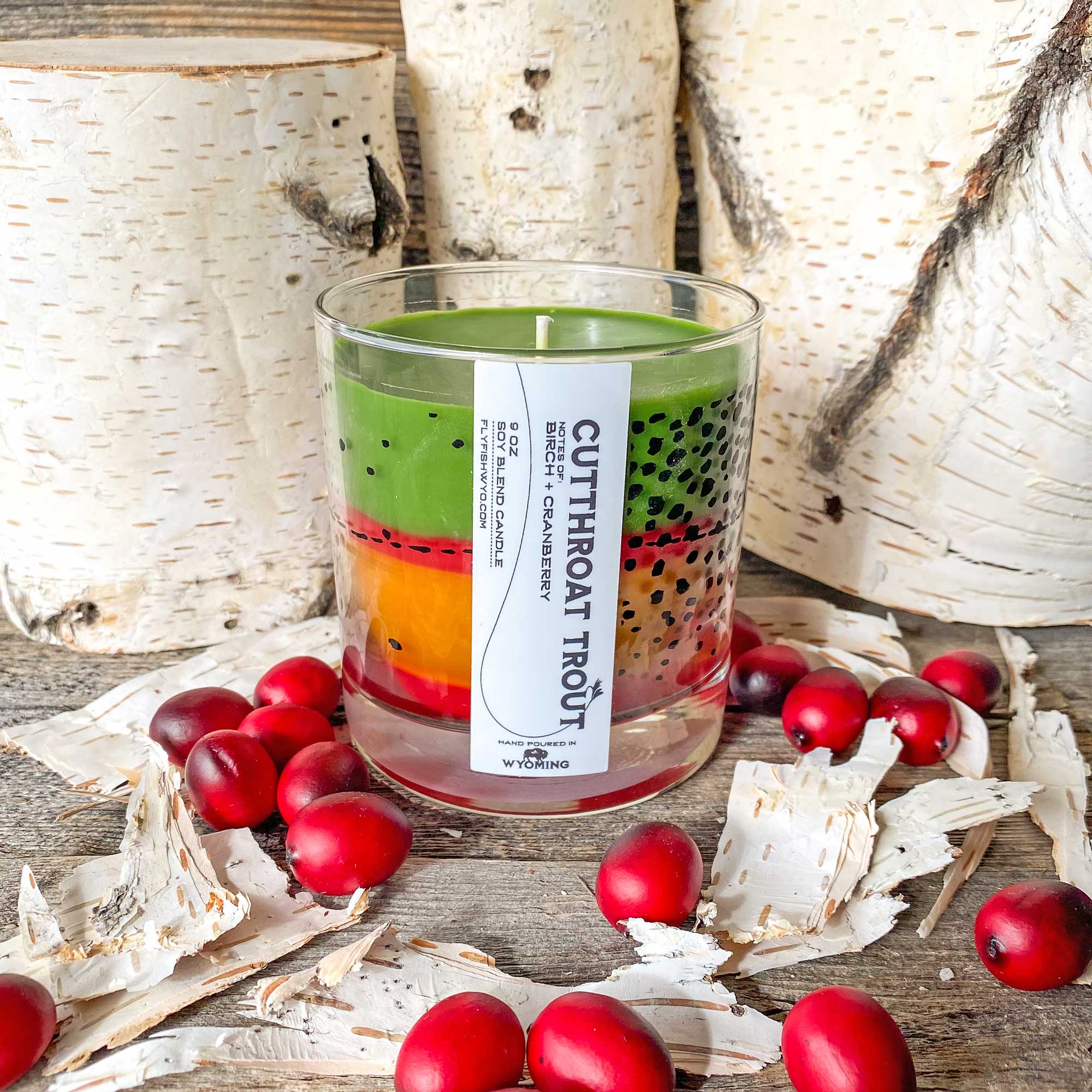 Fly Fish Wyoming - Wholesale Jar/Filled Candle - Wyo Cutthroat Trout Pattern Candle2
