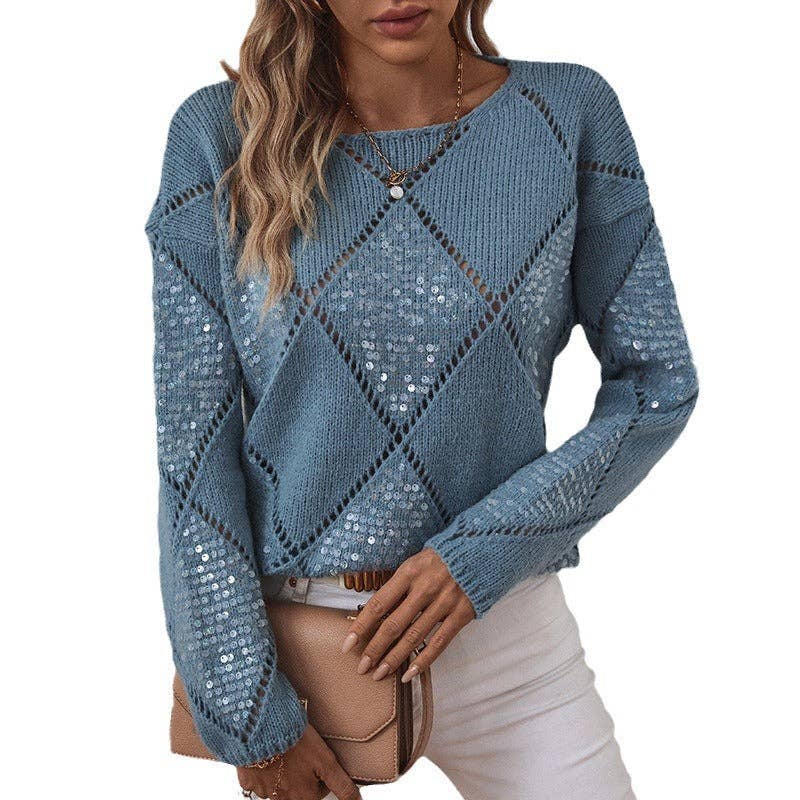 safistyle - Wholesale Knit Sweater - Women's - Hollow Sequin Loose Pullover Sweater for Women6
