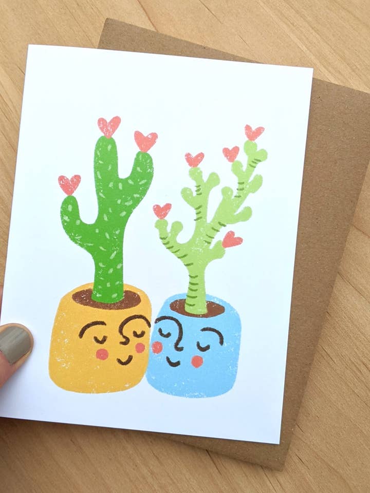 Succulent Love - greeting card - blank inside - cute plants for wholesale by Stephanie Brachmann Studios (formerly Rhino Sky Creations)