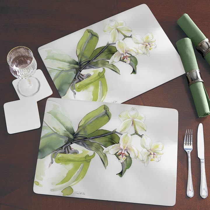 CounterArt/Highland Home/Thirstystone - Wholesale Placemat - Cala Home White Orchid Decorative Hardboard Placemat1