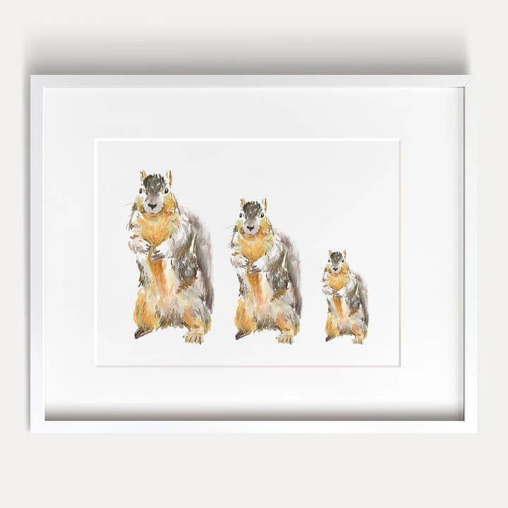Woodland Nursery Art Print | Squirrel Family of 3 for wholesale by Triple Studio