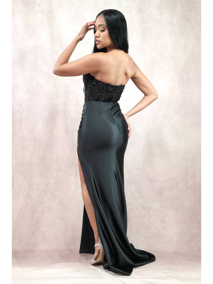 Chicas - Vente Robe de soirée – femme - Robe bustier en satin avec corset à perles et sequins C83129