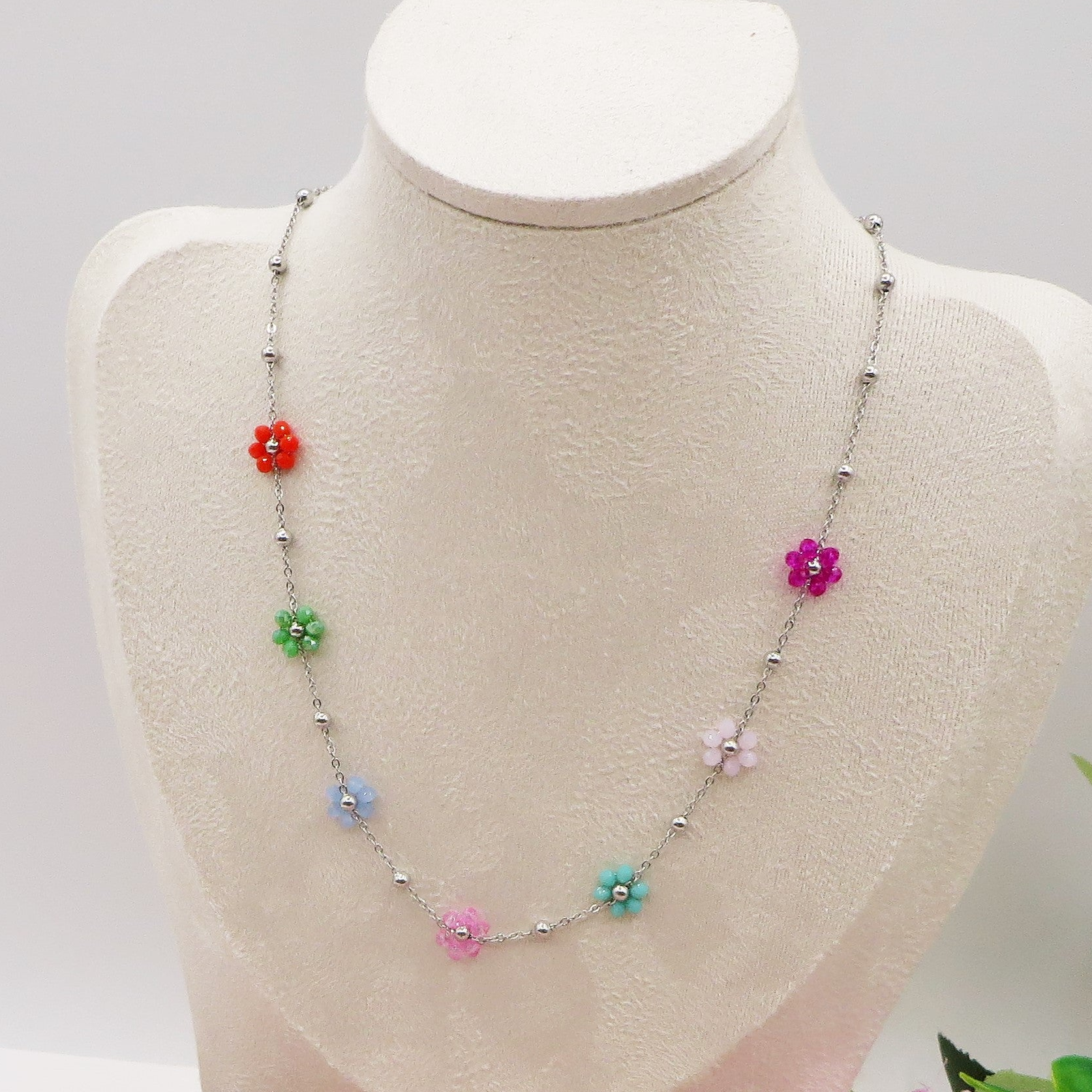 Daemon srls - Wholesale Pendant/Charm Necklace - DAISY ~ ACCIAIO INOSSIDABILE ~ Collana con fiori e cristalli0