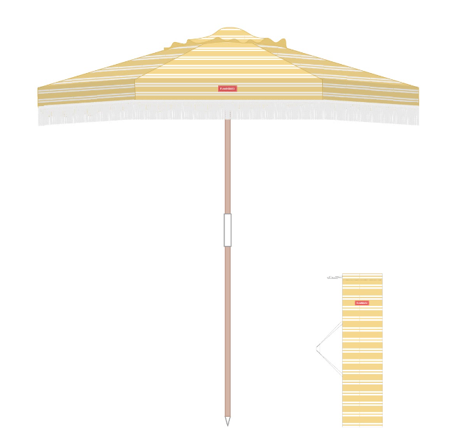 Flamingueo - Wholesale Beach Umbrella - Yellow garden umbrella with white stripes0