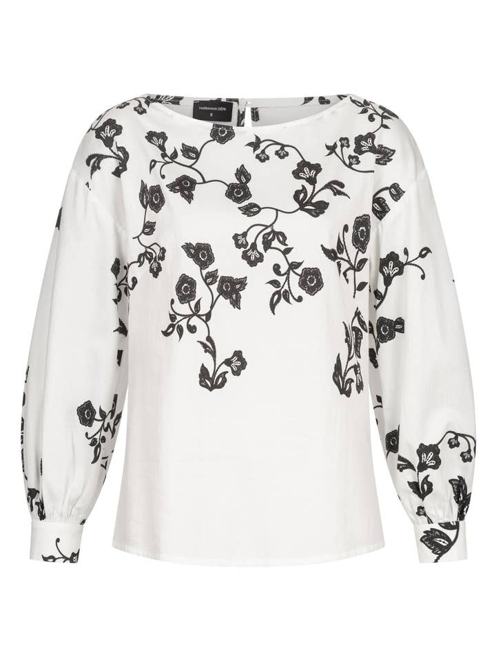 Blouse with floral print in black and white for wholesale by Marianna Déri GmbH