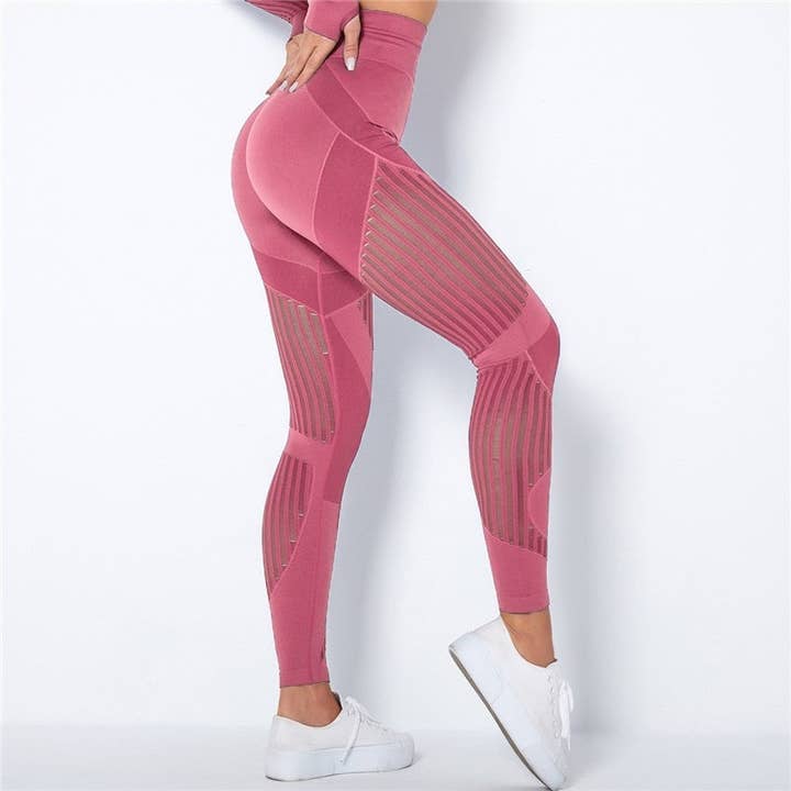 Sheer Trend - Wholesale Athletic/Lounge Leggings - Women's - High Waisted Hollow Out Push Up Leggings10