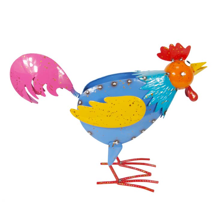 Continental Art Center - Wholesale Plant pot - Painted and Enameled Metal Blue Rooster Planter1
