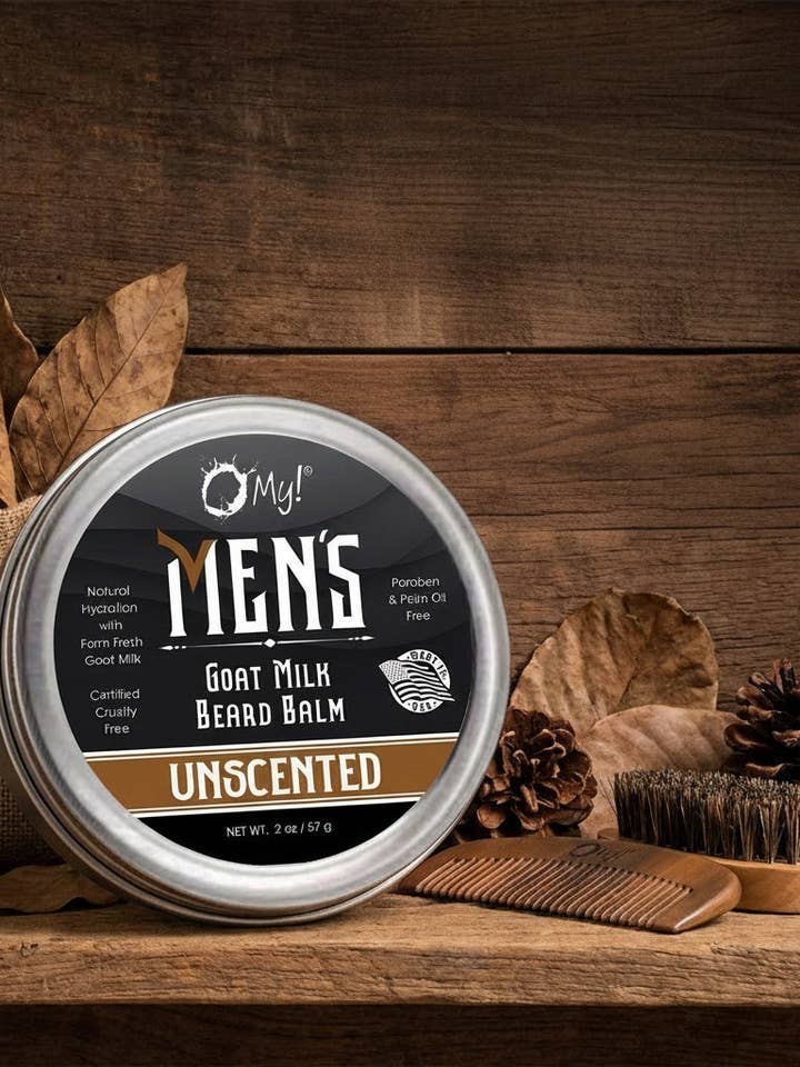 O My! Bálsamo para barba con leche de cabra 2 oz | Domina esos bigotes grizzly con leche de cabra cruda | Libre de parabenos y más | Hecho a mano en EE. UU. para venta al por mayor de O My! Bath and Body