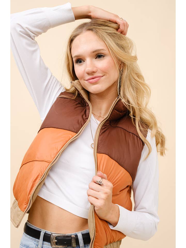 MOCHA 35070J - Reversible Cropped Puffer Vest for wholesale on Faire