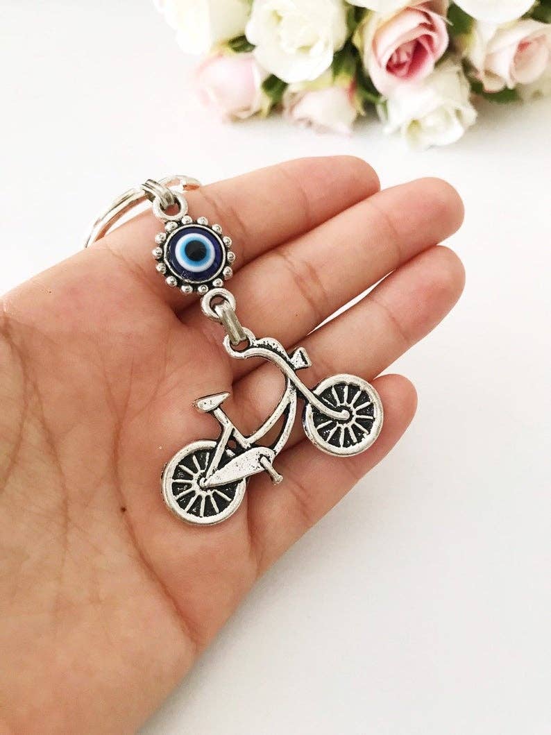 Evileyefavor - Wholesale Keychain - Women's - Bicycle Evil Eye Silver Metal Bike Charm Keychain1